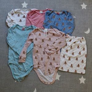 Mini boden cute bear cotton long sleeves bodies 5 pack with storage bag Sz 2-3Y